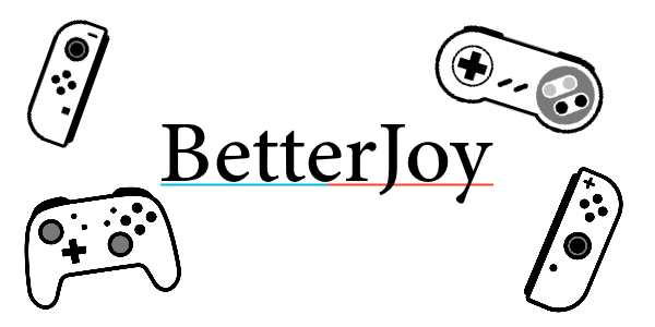 Several game controllers surrounding the BetterJoy logo